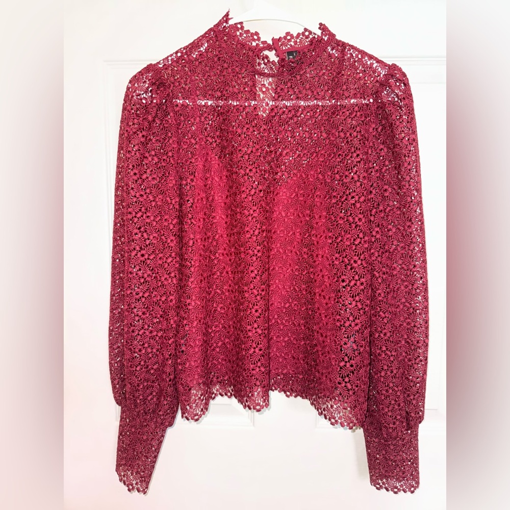 Elegant Lace Long Sleeve Top - Red